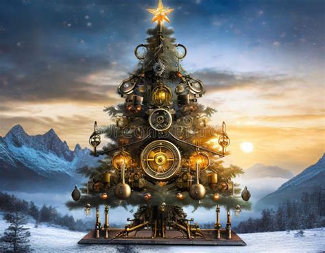 Steampunk Christmas Tree Illustration Stock Illustration Illustration