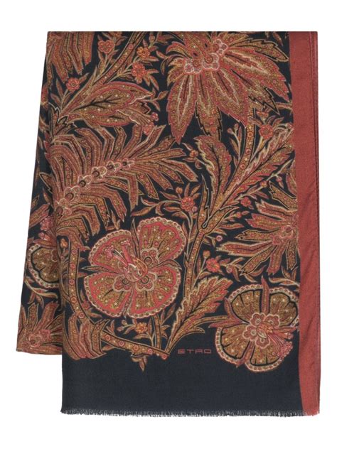 Etro Floral Print Cashmere Blend Scarf Blue Farfetch Uk