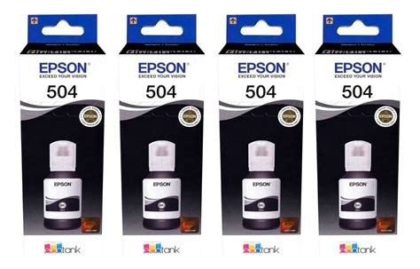 Kit 4 Tintas Epson T504 Negro Ecotank Tinta Continua L4150 L4160 L6161