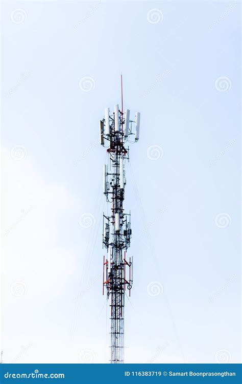 Wave Transmission Mast Large Phone Signal With A Bright Blue Sky