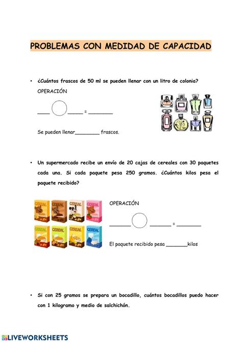 Problemas Con Medidas De Capacidad Ficha Interactiva Worksheets