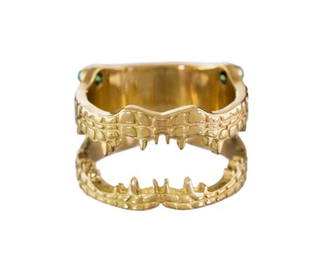 Yellow Gold Crocodile Ring With Emeralds Designers Jewelry Collection