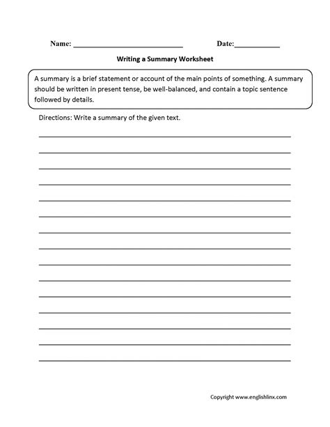 Summary Worksheet For 2nd Grade Printable Pdf Template