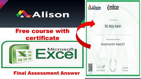 Alison Microsoft Excel Course Assessment Answer Free Certificate