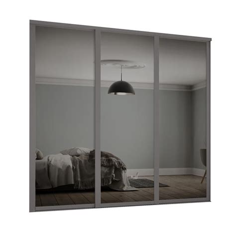 Howdens Shaker Graphite Frame Mirrored 2225mm Sliding Wardrobe Door | Howdens