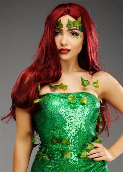 Womens Deluxe Long Dark Red Poison Ivy Style Wig