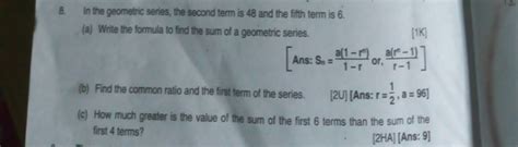 8. In the geometric series, the second term is 48 and the fifth term is 6..