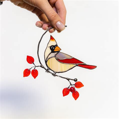 Set Of Stained Glass Male And Female Cardinals Suncatchers