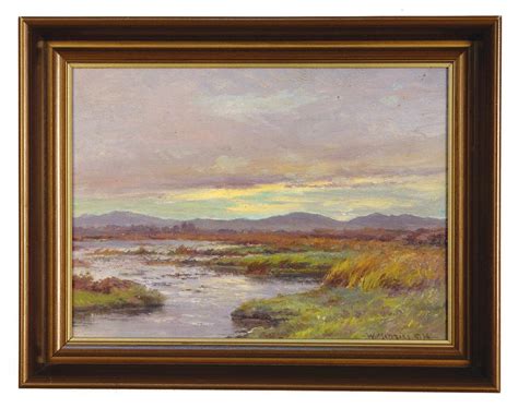 William Menzies Gibb Extensive River Landscape Oil On August Art