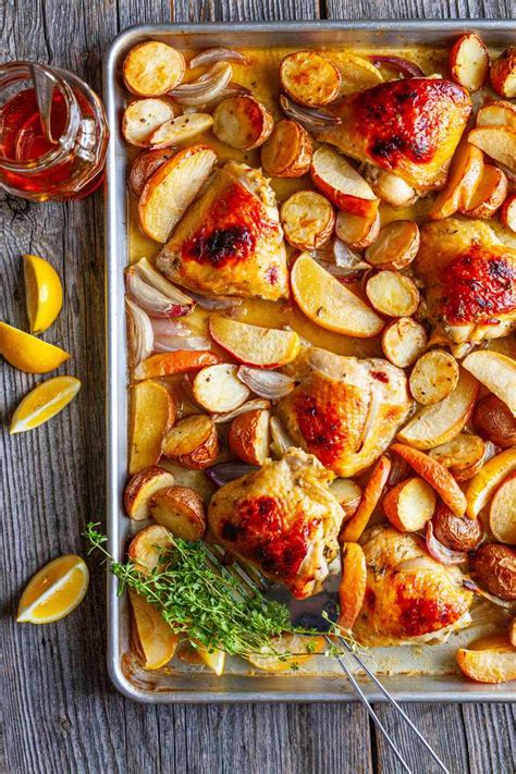 Honey Roasted Chicken Thighs With Potatoes Apples And Shallots