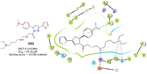 HMAOA Inhibitory Activity And 2D Molecular Docking Pose Compound D03