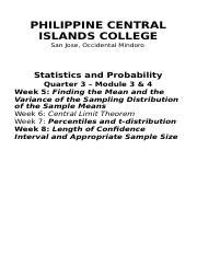 Qrt Stat Prob Week Docx Philippine Central Islands College San