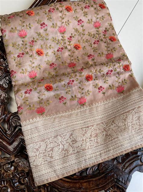 Partywear FLORAL EMBROIDERY ORGANZAS Sarees Organza Saree Latest