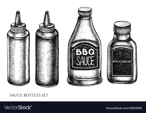 Set Hand Drawn Black And White Sauce Royalty Free Vector