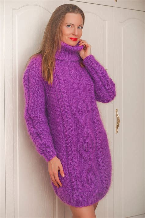 Sexy Mohair Dress Hand Knitted Tunic Cable Knit Unique Sweater Etsy Uk