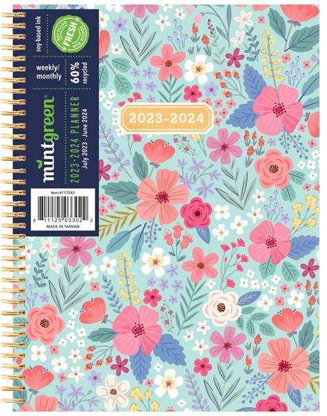 Mintgreen Weekly Monthly Spiral Planner X Mint Ditsy