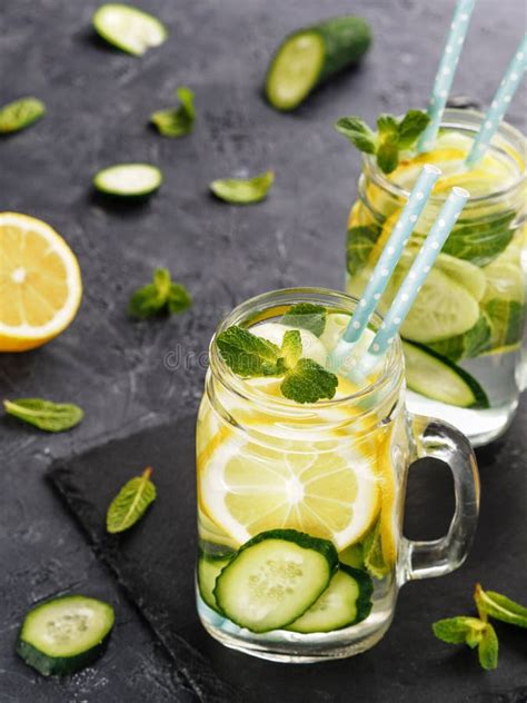 Detox Water With Cucumber Lemon And Mint Stock Photo Image Of