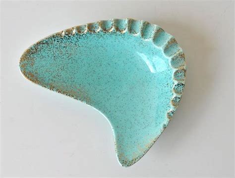 Vintage Aqua Blue And Gold Dish Mid Century Usa Pottery