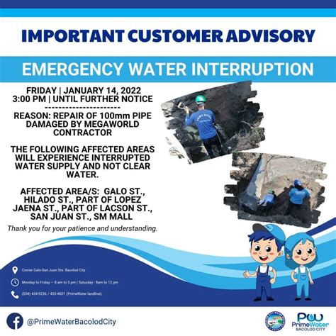 Baciwa Primewater Bacolod City Advisory Emergency Water Interruption