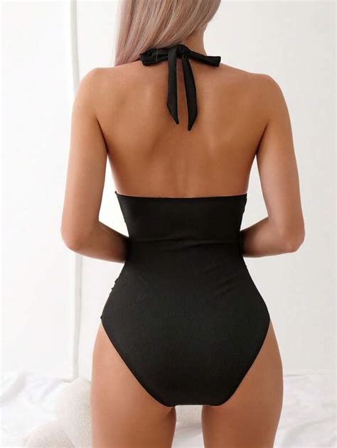 Ruched Halter One Piece Swimsuit Shein Uk