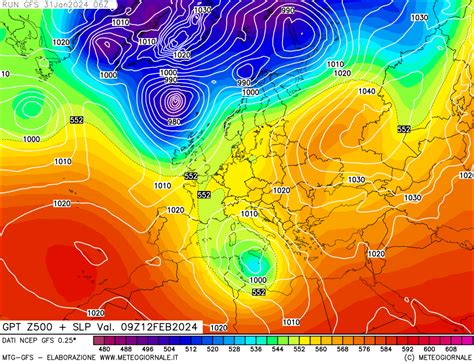 Modello Meteo Gfs Focus Euro Atlantico Mappa Hpa Gpt Press Slm