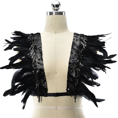 Porte Jarretelles Plume Noire Haut Court Cage Femmes Punk Gothique