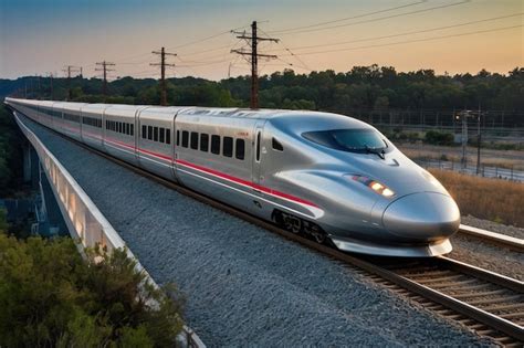 Premium Photo Bullet Train Speeding On Tracks With Mountains