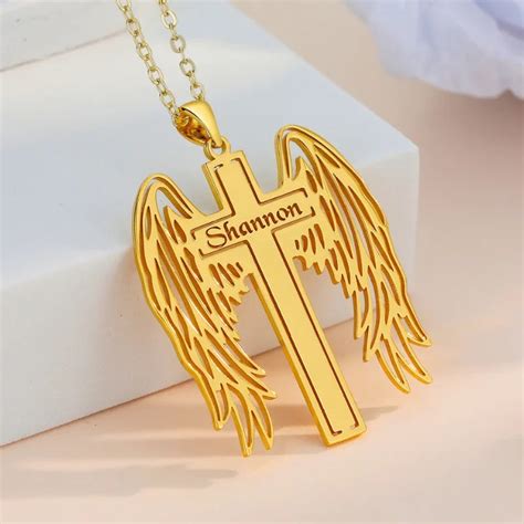 Gold Angel Wings And Cross Personalised Name Necklace Ifshe Uk