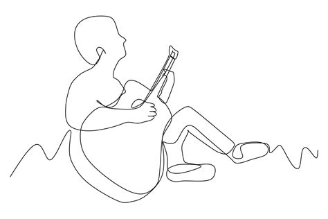 Continuous Line Drawing Of Sitting Guitarist Playing Guitar Musical Home Wall Decor Art Poster