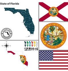 Florida Fl State Map Shape With Flag Royalty Free Vector