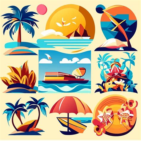 Premium Vector Sticker Set Summer Beach Vector