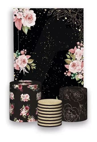 Painel Vertical Trio De Capas Floral Rosa Fundo Preto 11 MercadoLivre