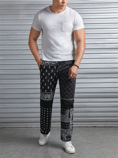 Manfinity RSRT Hombres Pantalones rectos con estampado de pañuelo con