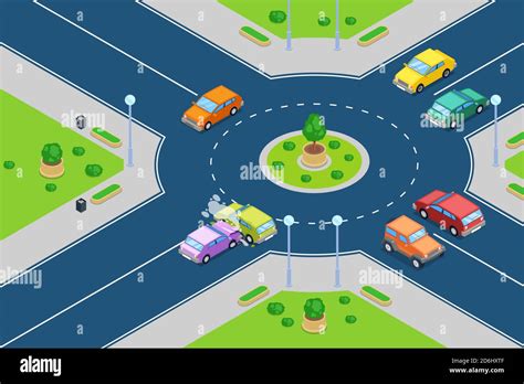 Car Crash Vector Isometric 3d Illustration Street Accident At