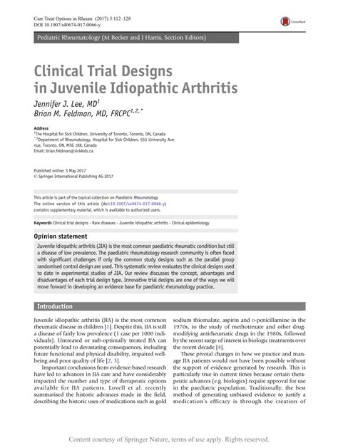 Clinical Trial Designs In Juvenile Idiopathic Arthritis Request Pdf