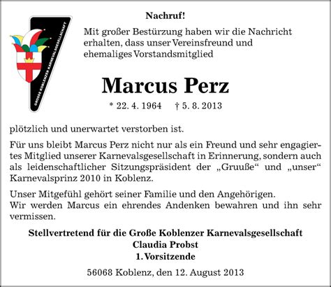 Traueranzeigen Von Marcus Perz Rz Trauer De