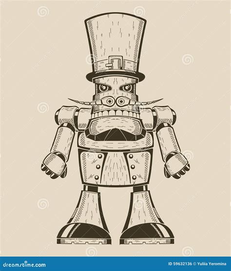Image Of Cartoon Fun Metal Robot With Mustache In Stock Vector
