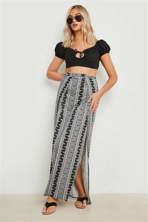 Monochrome Thigh High Split Maxi Skirt Boohoo