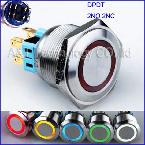 25MM DPDT Automotive Stainless Steel Antivandal 12v 24v 220v Ring Led