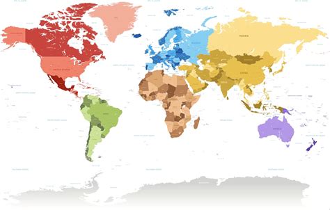 Coloured World Map with countries, capitals, and major citites - Pickawall