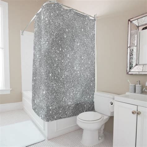 Silver Glitter Sparkles Shower Curtain Zazzle Silver Shower Curtain