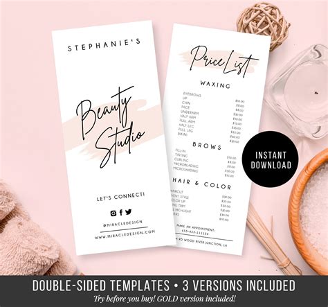 Printable Beauty Salon Price List Template Design Bobotemp Atelier