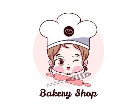 Premium Vector Female Chef Cute Girl Smiling Kawaii Bakery Shop Logo