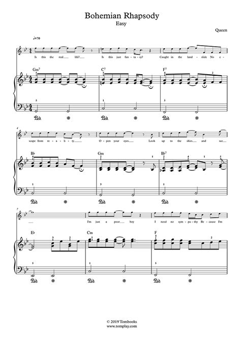 Download Digital Sheet Music Of Bohemian Rhapsody Easy For Piano Solo