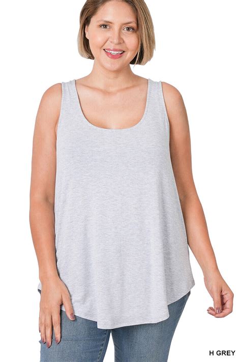 1xl 2xl 3xl Women Plus Size Round Neck Dolphin Hem Tank Top Soft