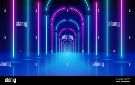 Glowing Neon Lines Tunnel Led Arcade Abstract Technology Background