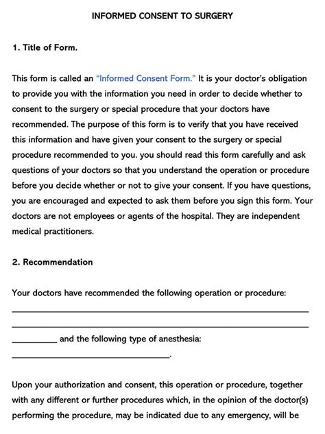 Free Surgical Consent Forms Word PDF