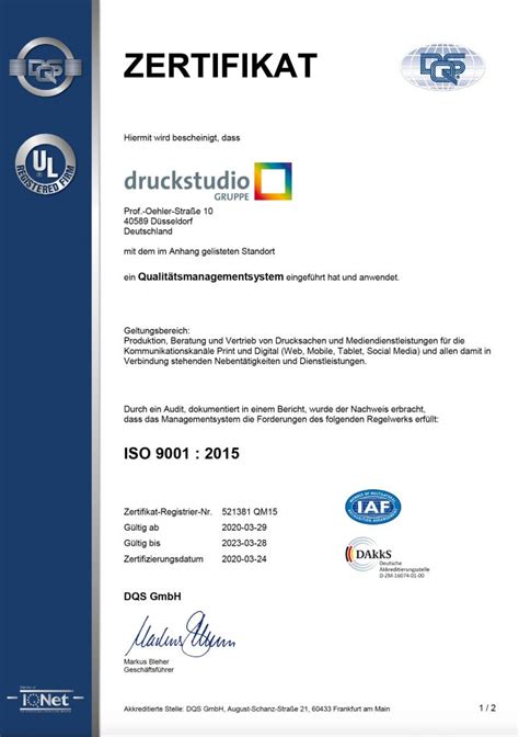 Zertifizierung nach DIN ISO 9001 Qualitätsmanagement