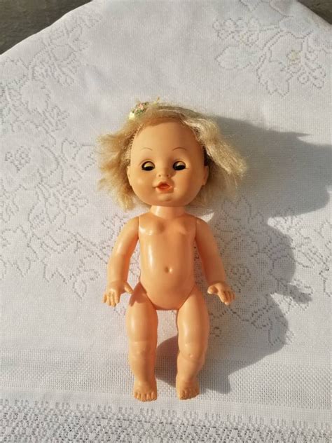Vintage Hard Plastic Vinyl Blonde Girl Doll Blue Sleep Eyes Etsy