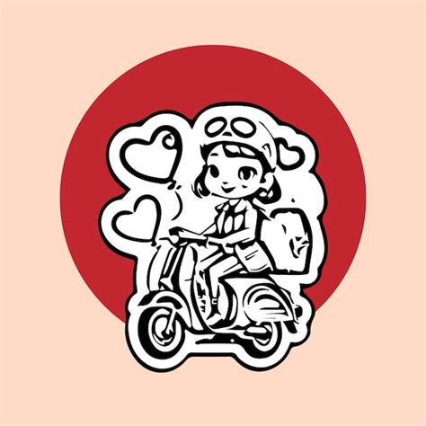 Casal Bonito Mulher Vespa Logotipo Ilustra O Vetorial Vetor Premium